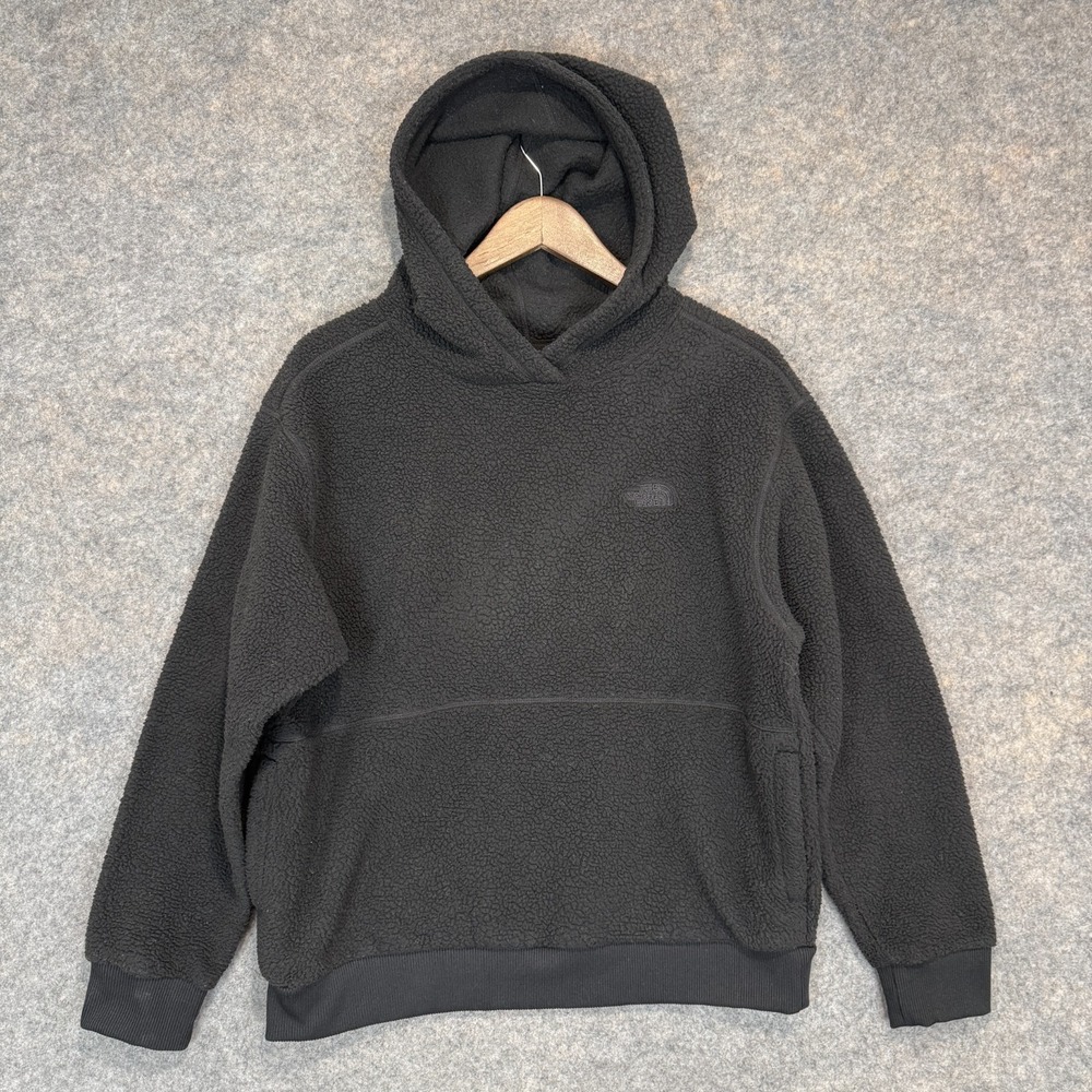 The North Face Dunraven Sherpa Hoodie Sweatshirt Womens Large Teddy Fleece Logo